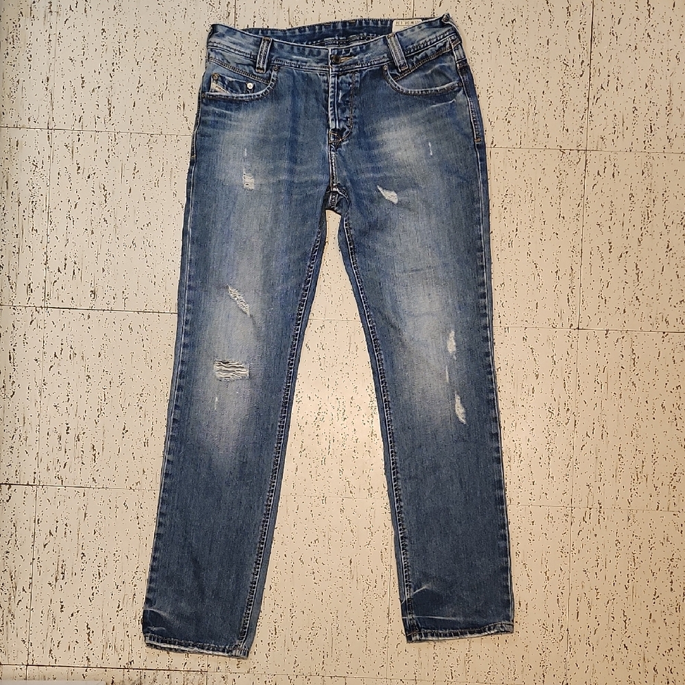 Diesel Blue Fade Narrot Distressed Straight Tapered Leg Jeans Vintage Y2K